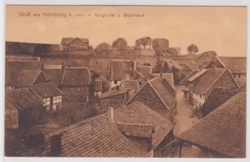 25508 Ak Gruß aus Hornburg a. Harz - Burgruine u. Blockhaus. um 1915