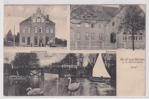 03295 Ak Gruß aus Mellen an der Militärbahn Stationsgebäude usw. 1915