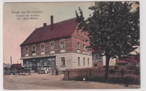 907750 Ak Gruß aus Groitzschen Gasthof zum Bahnhof 1910
