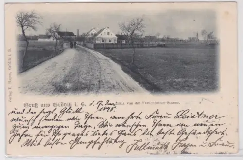 07226 Ak Gruß aus Gröditz i. S. Blick von der Frauenhainer-Strasse. 1898