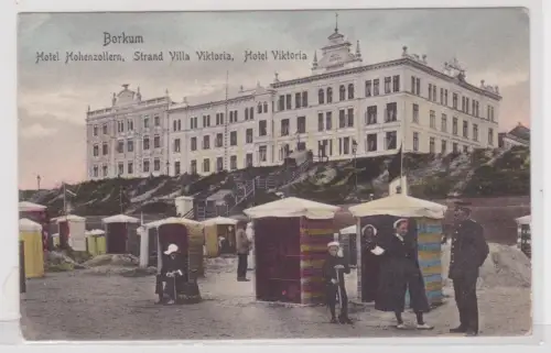 28780 Ak Borkum - Hotel Hohenzollern, Strand Villa und Hotel Viktoria um 1910