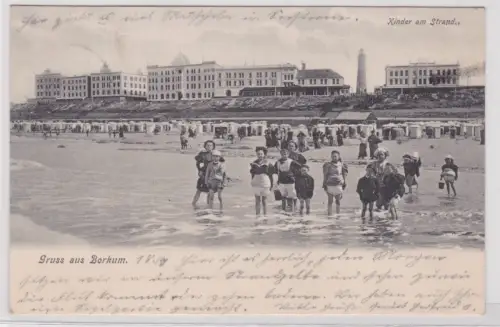 48089 Ak Gruss aus Borkum - Kinder am Strand 1904