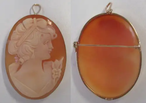 eleganter 333er Gold Kettenanhänger Brosche mit Gemme Kamee (148926)