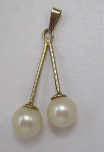 eleganter 333er Gold Kettenanhänger in Kirschform mit 2 Perlen (126498)