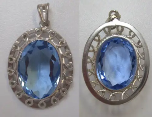 elegante 800er Silber Anhänger verzierte Steinfassung + Schmuckstein (105612)