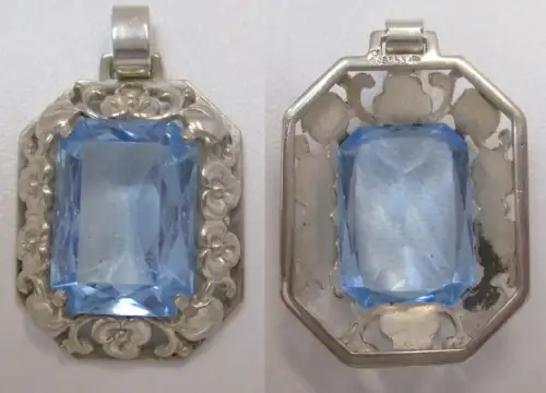 elegante 835er Silber Anhänger verzierte Steinfassung + Schmuckstein (108259)