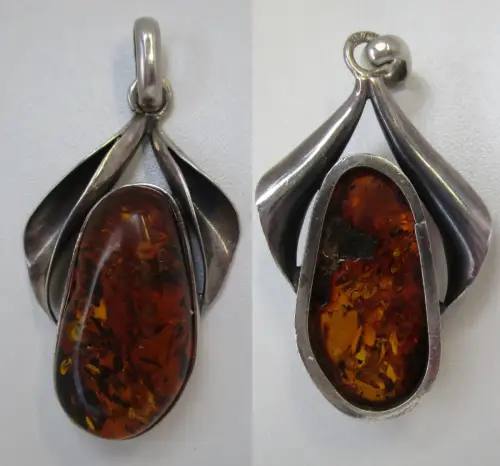 elegante 925er Silber Anhänger mit Bernstein im Art Déco Stil (106763)