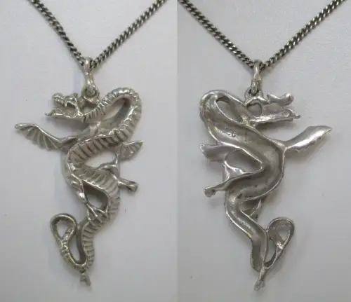 elegante 925er Sterling Silber Halskette mit Goth Drachen Anhänger (120930)