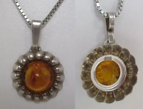 elegante 925er Sterling Silber Halskette mit Bernstein Anhänger (114942)