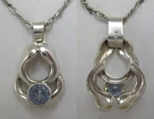 elegante 900er Sterling Silber Halskette mit blauem Edelstein Anhänger (123954)