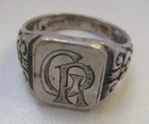 hochwertiger 800er Silber Ring Siegelring mit Monogramm GR (102414)