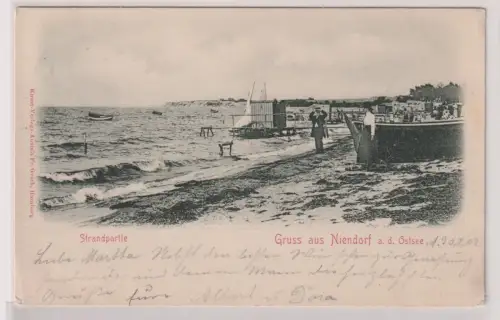 88289 Ak Gruss aus Niendorf a. d. Ostsee. Strandpartie. 1902