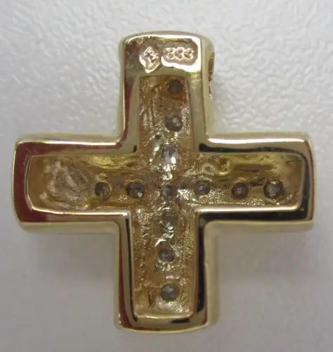eleganter 333er Gold Kettenanhänger in Kreuzform mit 13 Diamanten (109826)