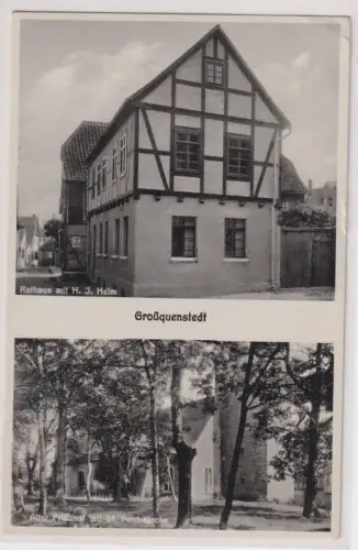 35561 Ak Großquenstedt.Rathaus mit H.J.Heim,Alter Friedhof mit St.Petri-Kirche