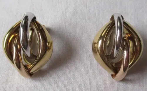 elegante 585er Gold Ohrringe Ohrklipser Tricolor Rosé Weiß Gelbgold (107437)