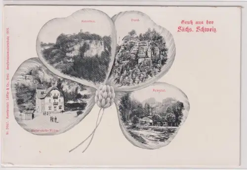 28819 Ak Kleeblattkarte. Gruss aus def Sächs. Schweiz. um 1930