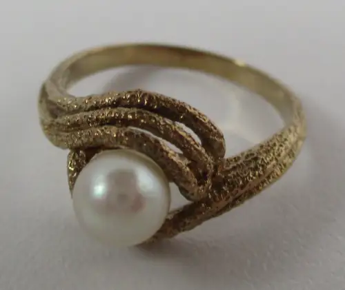 eleganter 333er Gold Damen Ring strukturierter Ringkopf mit Perle (158379)