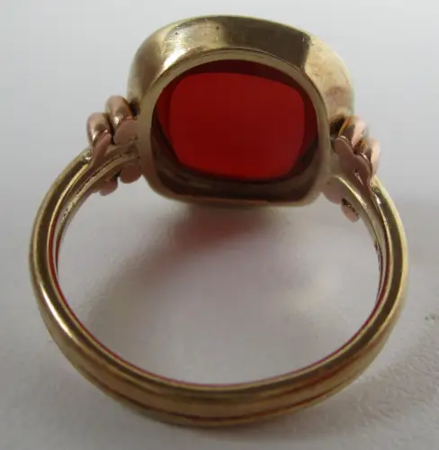 eleganter 585er Gold Damen Ring Siegelring mit rotbraunem Lagenstein (164830)