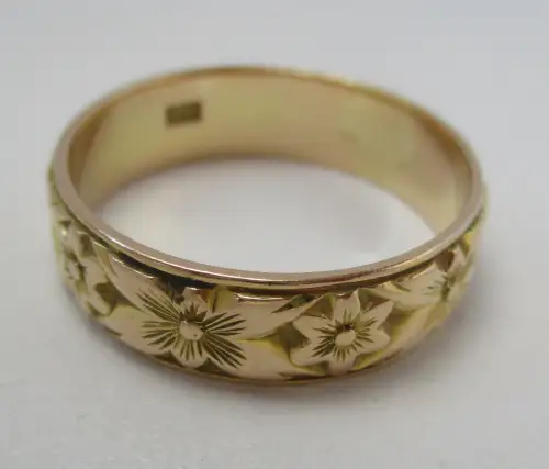 eleganter 14 Karat Gold Damen Ring florale Ringschiene Blütenmuster (100189)