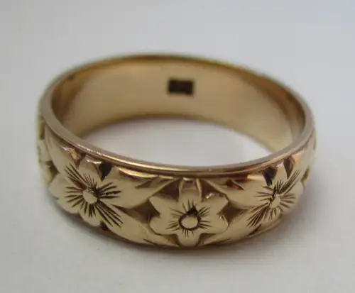 eleganter 14 Karat Gold Damen Ring florale Ringschiene Blütenmuster (102593)