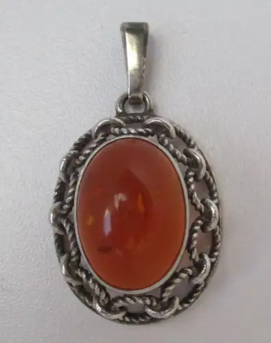 eleganter 835er Silber Kettenanhänger mit Bernstein Fischlandschmuck (107274)