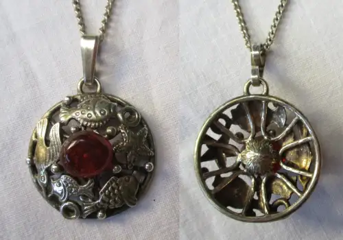 eleganter 835er Silber Kette + Anhänger mit Bernstein Fischlandschmuck (112096)