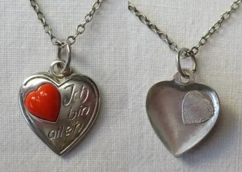 elegante 835er Silber Kette + Anhänger in Herzform "Ich bin allein" (110650)