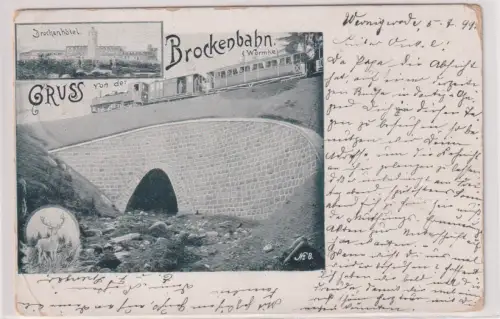 42966 AkGruss von der Brockenbahn (Wormke), Brockenhotel . Brocken. 1899