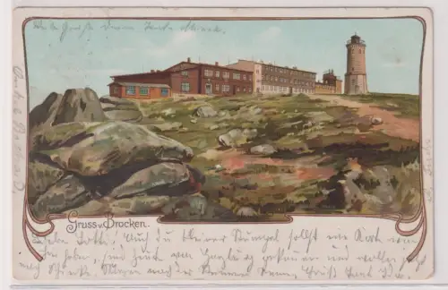 14002 Ak Gruss v. Brocken. Brockenhotel . Aussichtsturm .1904