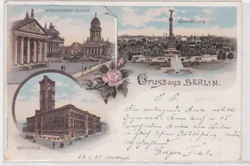 20695 Lithographie Ak Gruss aus Berlin - Gensdarmen Markt, Rathhaus, Königsplatz