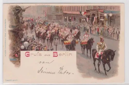 902616 Lithographie Ak Gruss aus Berlin - Parade auf der Friedrichstraße 1899