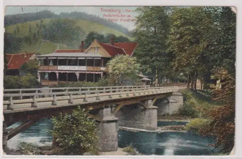 72075  Ak Treseburg i. Harz. Bodebrücke m. Hotel Forelle. 1911
