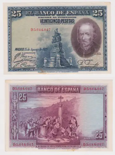 25 Pesetas Banknote Spanien 15.8.1928 (146188)