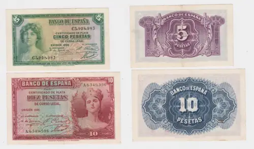 5 & 10 Pesetas Banknoten Spanien 1935 Pick 85,86  (140027)