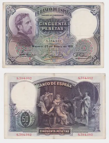 50 Pesetas Banknote Spanien 25.4.1931 Pick 82  (146533)