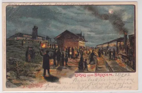73199 Lithographie Künstler Ak Gruss vom Brocken 1902