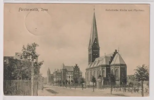 55259 Ak Fürstenwalde, Spree. Katholische Kirche und Pfarrhaus. 1908