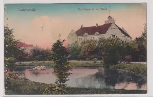 70492 Ak Luckenwalde - Realschule mit Parkteich 1911
