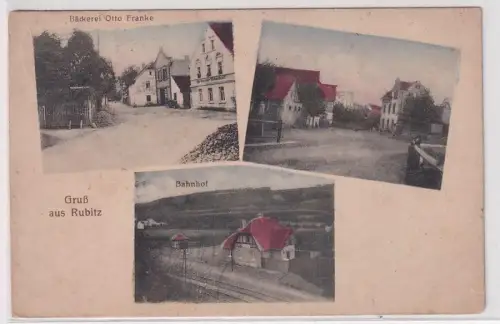 55158 Ak Gruß aus Rubitz bei Gera Bäckerei, Bahnhof usw. 1927