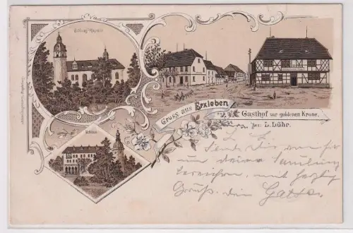 57266 Ak Lithographie Gruß aus Erxleben Gasthof zur goldenen Krone 1898
