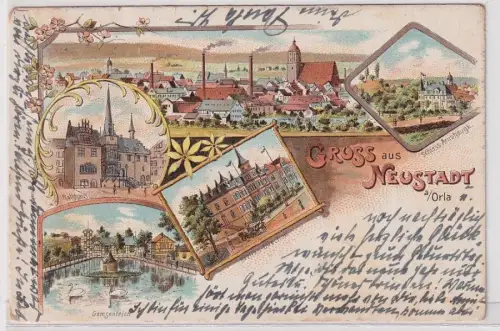 74606 Ak Lithographie Gruß aus Neustadt an der Orla Bezirksdirektion usw. 1899