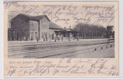 93259 Ak Gruß vom Bahnhof Frose in Anhalt Bahnsteigansicht 1906