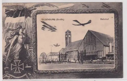 83025 Patriotika Ak Oldenburg (Großgh.) Flugzeuge über Bahnhof um 1915