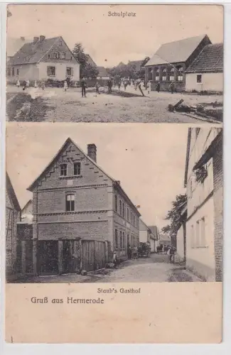 56810 Mehrbild Ak Gruß aus Hermerode Staub´s Gasthof und Schulplatz 1906