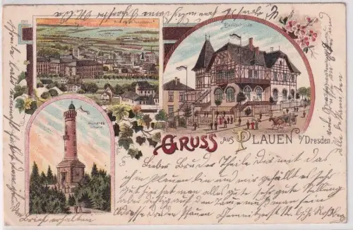 52834 Ak Lithographie Gruß aus Plauen bei Dresden Parkschänke usw. 1900