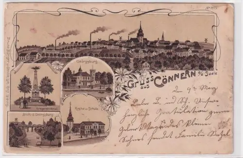 71390 Ak Lithographie Gruß aus Cönnern an der Saale Kriegerdenkmal usw. 1901