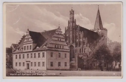 90815Ak Sommerfeld Niederlausitz. Markt mit Rathaus und Stadtpfarrkirche.um 1914