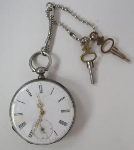 seltene silberne Herren Taschenuhr mit Schlüsselaufzug um 1900 (108246)