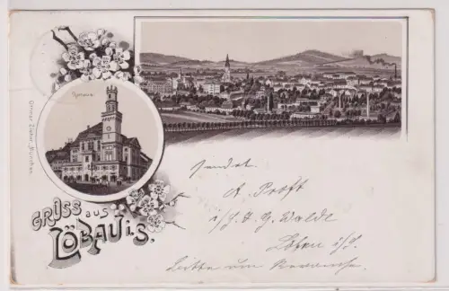 60384 Ak GRUSS AUS LÖBAU in Sachsen. Totalansicht, Rathaus. 1896