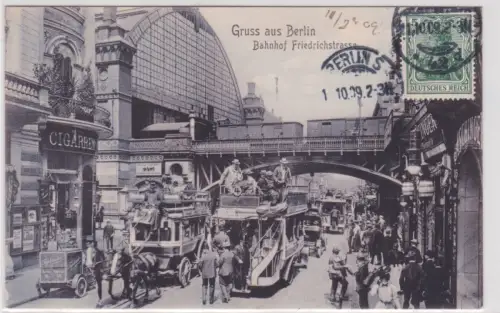 92512 Ak Gruss aus Berlin - Bahnhof Friedrichstraße 1909